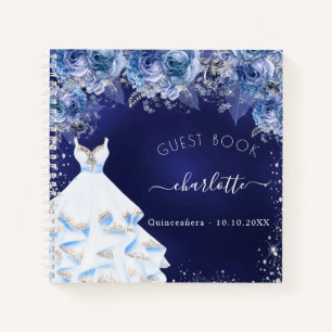 Guest book Quinceanera navy blue florals dress 