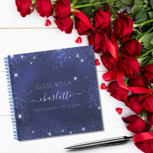 Guest book Quinceanera navy blue glitter sparkles