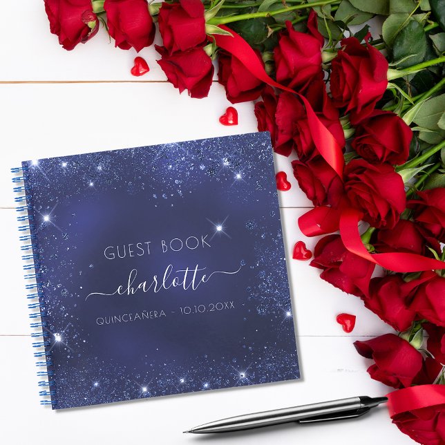 Guest book Quinceanera navy blue glitter sparkles (Creator Uploaded)