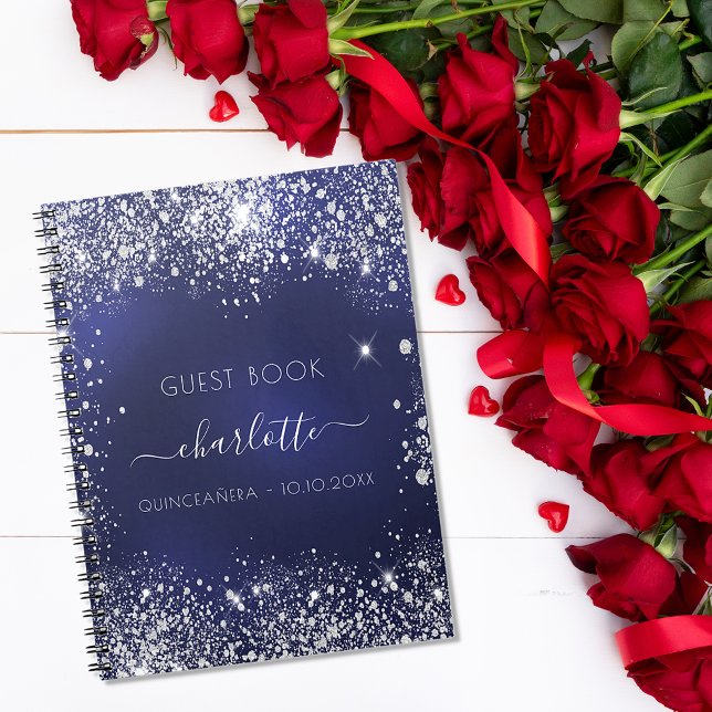 Guest book Quinceanera navy blue silver glitter (Creator Uploaded)
