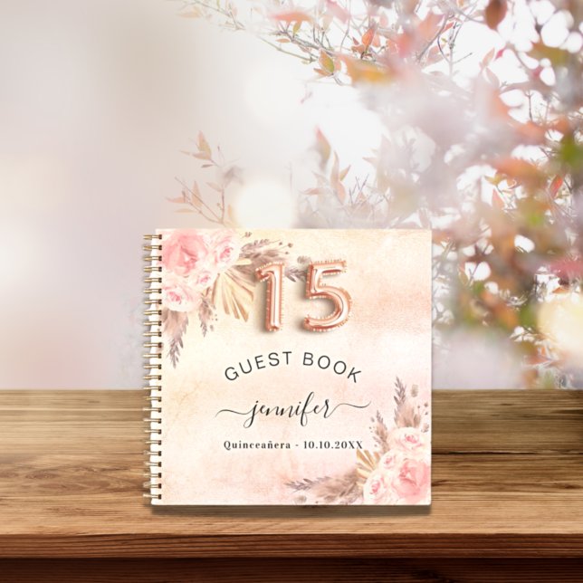 Guest book Quinceanera pampas grass rose gold (Creator Uploaded)