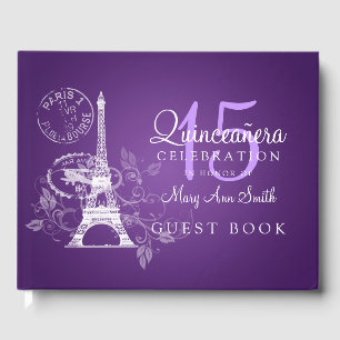 Guest Book Quinceanera Party Paris Purple