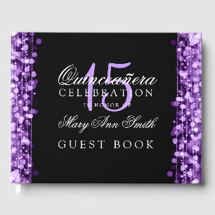 Guest Book Quinceanera Party Sparkles Purple