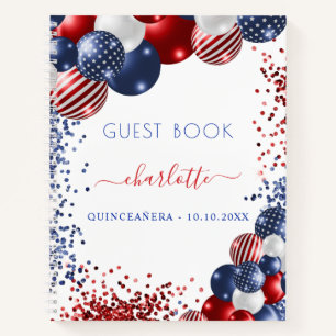 Guest book Quinceanera patriotic red white blue