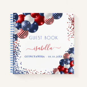 Guest book Quinceanera red blue white patriotic