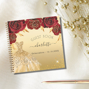 Guest book Quinceanera red gold glitter dress 