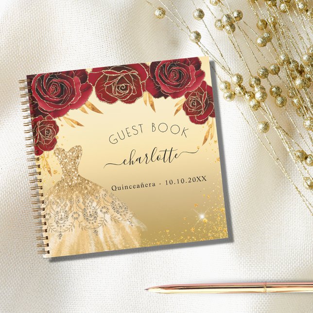 Guest book Quinceanera red gold glitter dress  (Creator Uploaded)