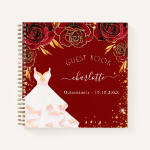 Guest book Quinceanera red gold white dress 