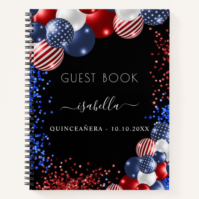 Guest book Quinceanera red white blue patriotic US (Front)
