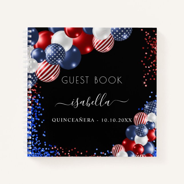 Guest book Quinceanera red white blue US patriotic (Front)