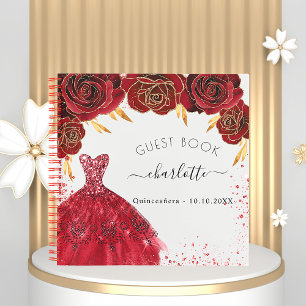 Guest book Quinceanera red white glitter dress 