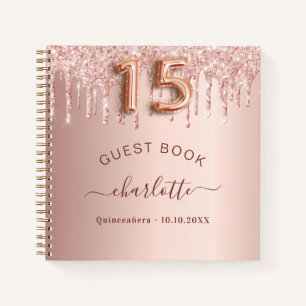 Guest book Quinceanera rose gold drips