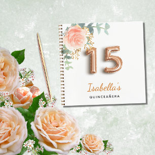 Guest book Quinceanera rose gold floral eucalyptus