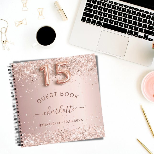 Guest book Quinceanera rose gold glitter blush (Creator Uploaded)