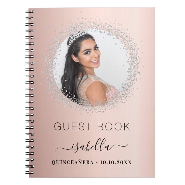 Guest book Quinceanera rose gold silver photo (Front)
