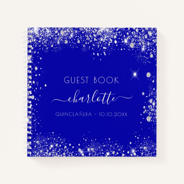 Guest book Quinceanera royal blue silver glitter (Front)