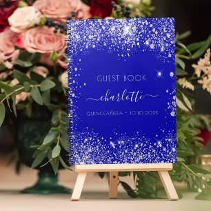 Guest book Quinceanera royal blue silver glitter