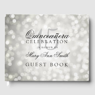 Guest Book Quinceanera Silver Bokeh Lights