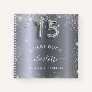 Guest book Quinceanera silver glitter name glam