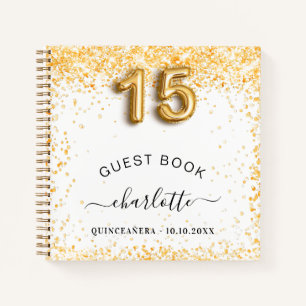 Guest book Quinceanera white gold glitter