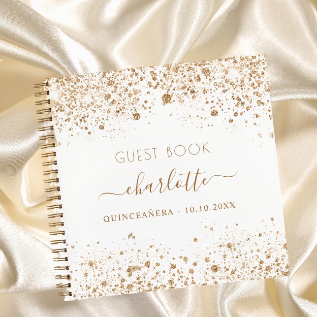 Guest book Quinceanera white gold glitter name (Creator Uploaded)