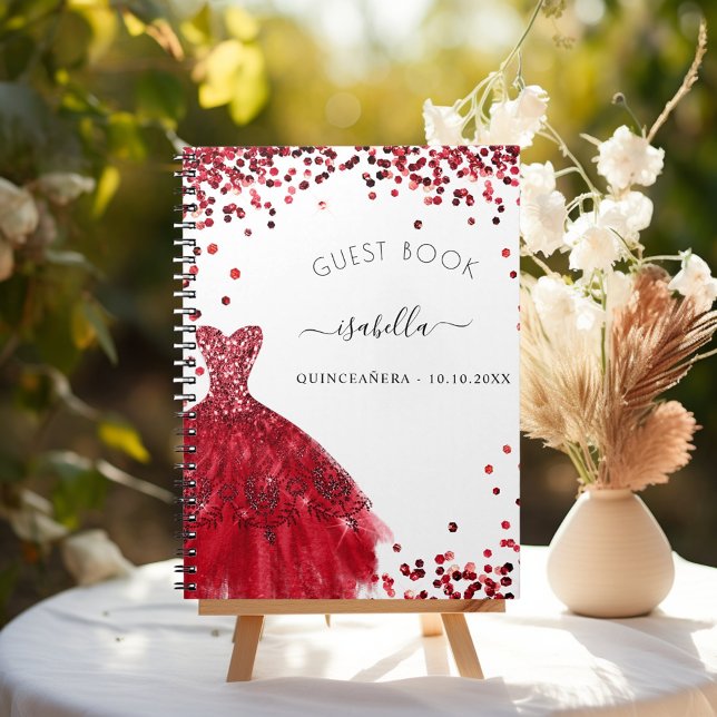 Guest book Quinceanera white red dress glitter (Creator Uploaded)
