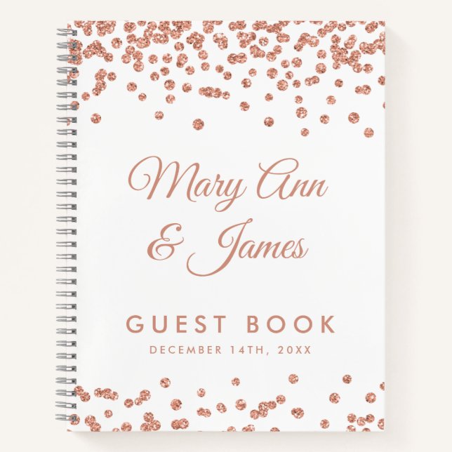 Guest book Rose Gold Glitter Confetti White (Front)