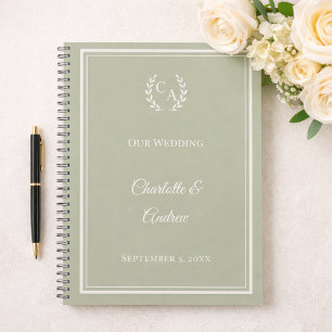 Guest Book sage green monogrammed wedding