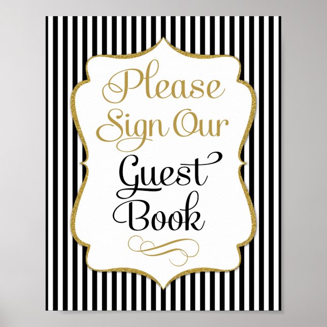 Guest Book Sign Black Gold Stripe (Front)