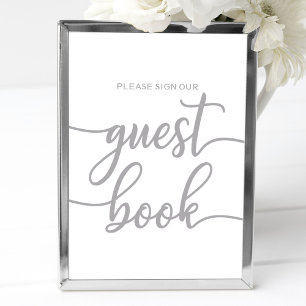 Guest Book Sign Elegant Silver Calligraphy