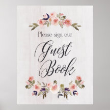 Guest Book sign - floral rustic wood