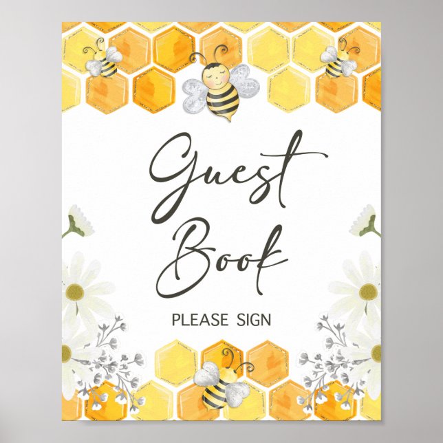 Guest Book Sign Honey Bee Yellow Shower Sign (Front)