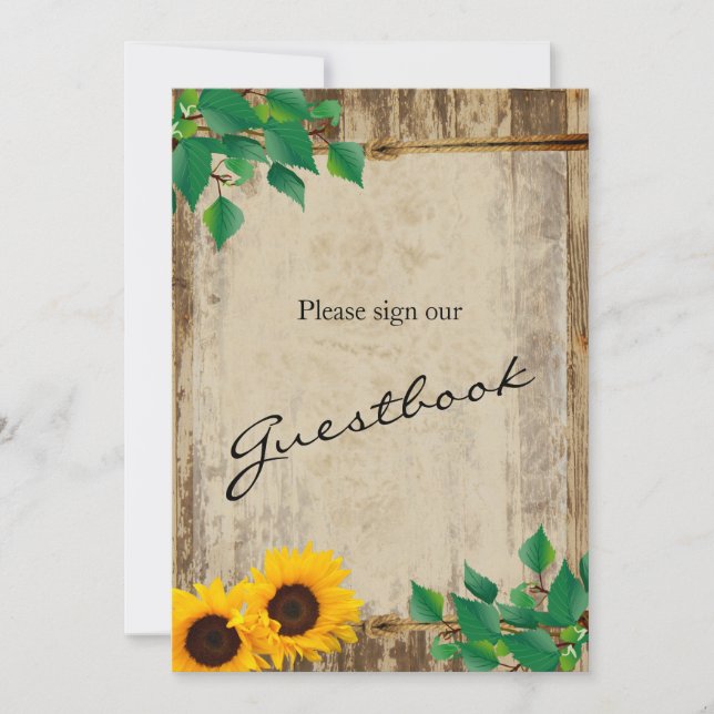 Guest Book Sign - Rustic Barn Wood Sunflower (Front)