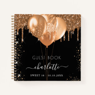 Guest book Sweet 16 black gold glitter name
