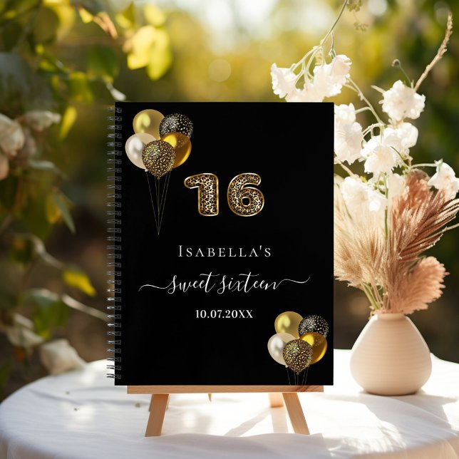 Guest book Sweet 16 black gold leopard print (Creator Uploaded)