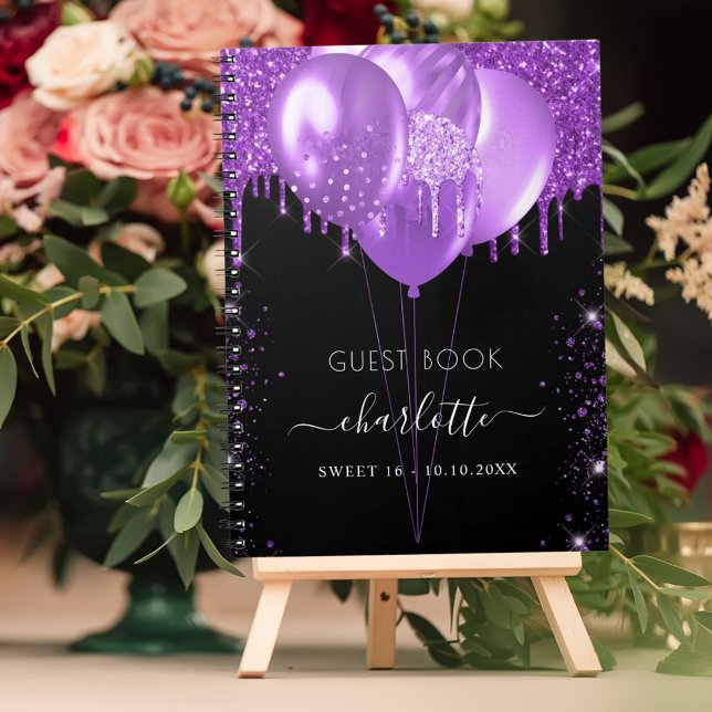 Guest book Sweet 16 black purple glitter name (Creator Uploaded)