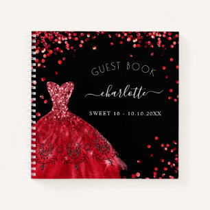 Guest book Sweet 16 black red dress 