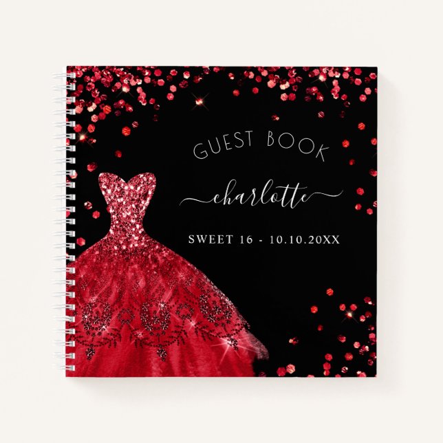 Guest book Sweet 16 black red dress  (Front)