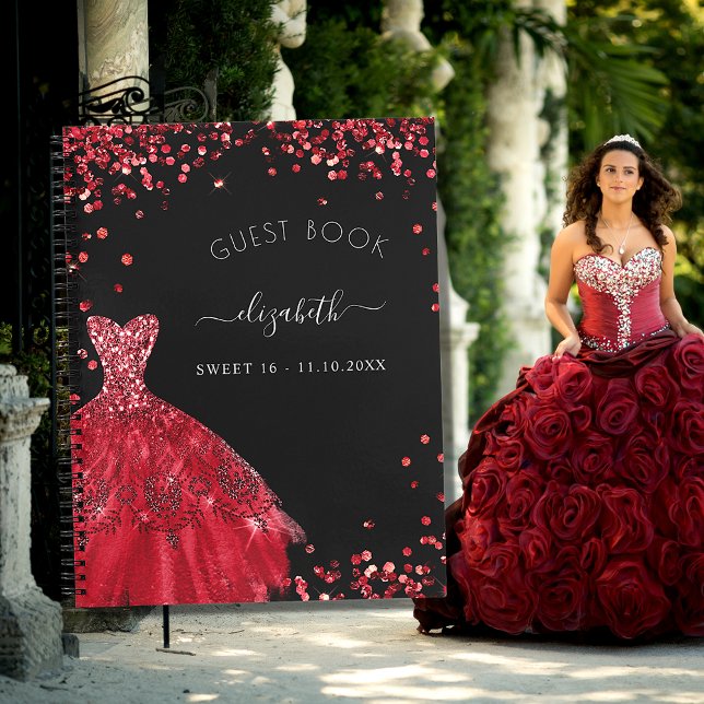 Guest book Sweet 16 black red dress glitter (Creator Uploaded)