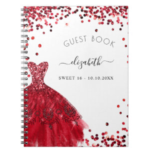Guest book Sweet 16 black red dress glitter