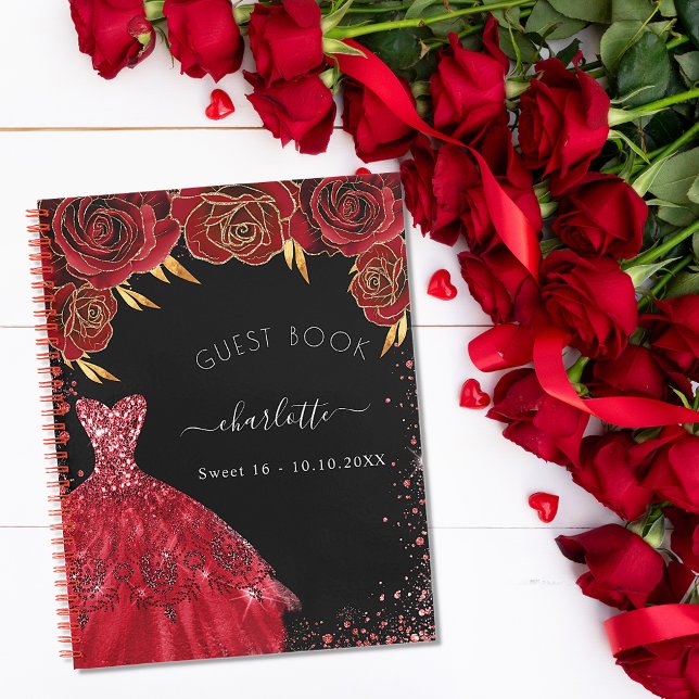Guest book Sweet 16 black red glitter dress  (Creator Uploaded)