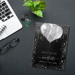 Guest book Sweet 16 black silver glitter name<br><div class="desc">A stylish black background with faux silver glitter drips and dust. Decorated with purple balloons. Personalize and add a name, age and a date. The name is written with a modern hand lettered style script with swashes. To keep the swashes only delete the sample name, leave the spaces or emoji's...</div>