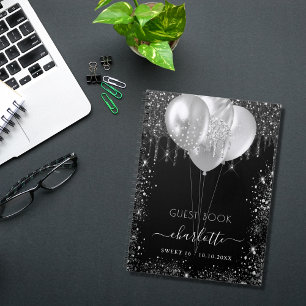 Guest book Sweet 16 black silver glitter name