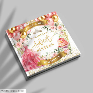 Guest Book Sweet 16 Blush Gold Watercolor