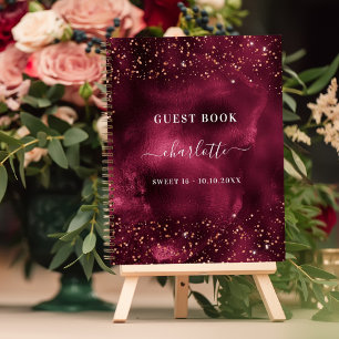 Guest book Sweet 16 burgundy rose gold glitter