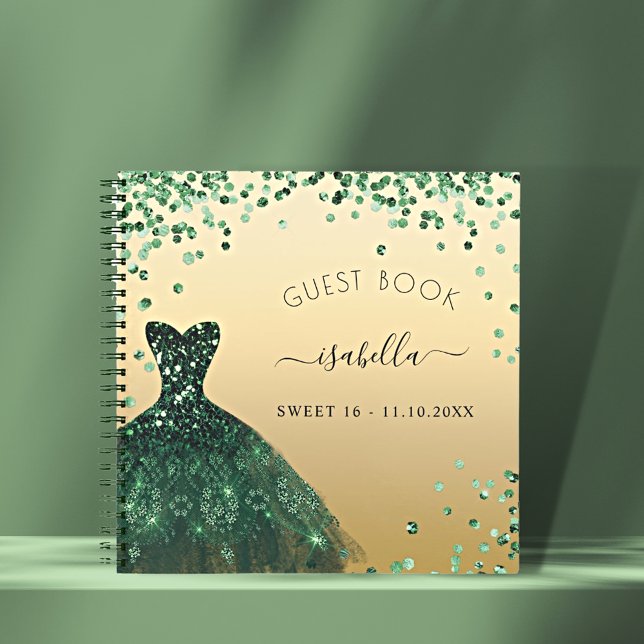Guest book Sweet 16 emerald green gold dress (Creator Uploaded)