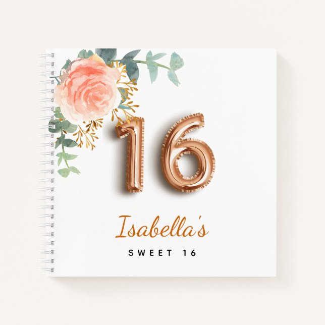 Guest book Sweet 16 floral rose gold eucalyptus (Front)