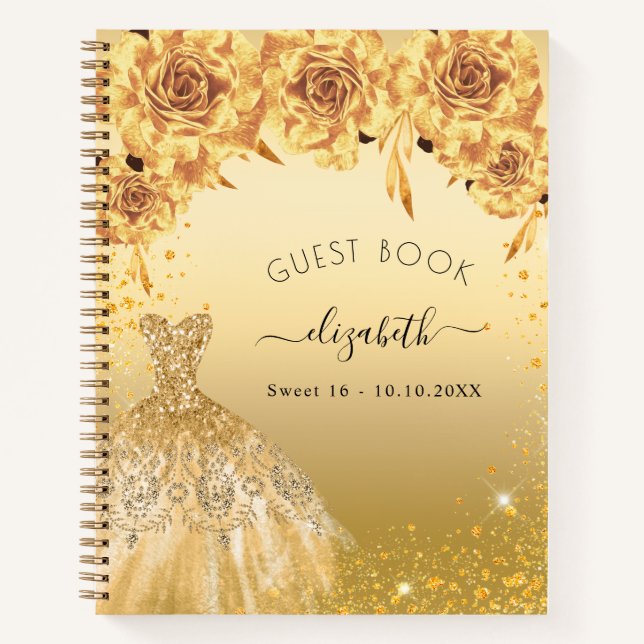 Guest book Sweet 16 gold glitter dress  (Front)