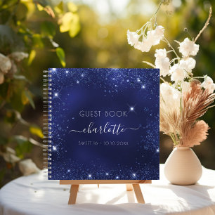 Guest book Sweet 16 navy blue glitter sparkles