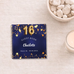 Guest book Sweet 16 navy blue gold stars